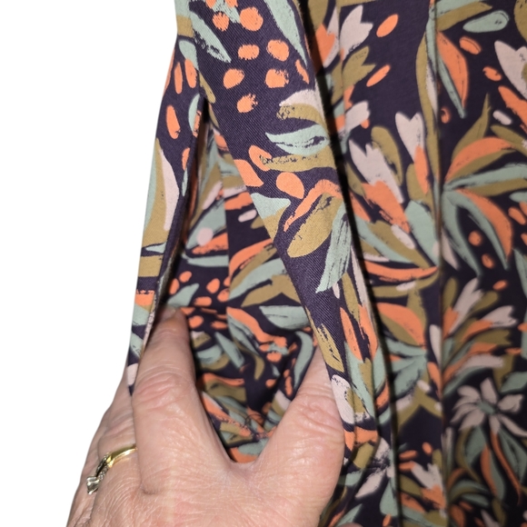 Pact Organic Cotton Fit & Flare Midi Dress Large Purple Abstract Floral Print - Picture 4 of 9